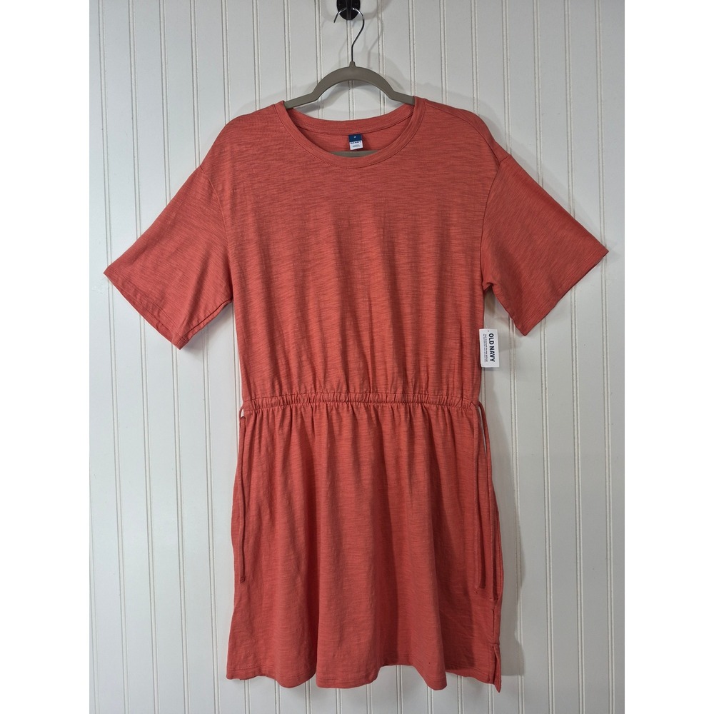 NWT Old Navy Slub-Knit Cinched Waist T-Shirt Mini Dress Terracotta Orange M